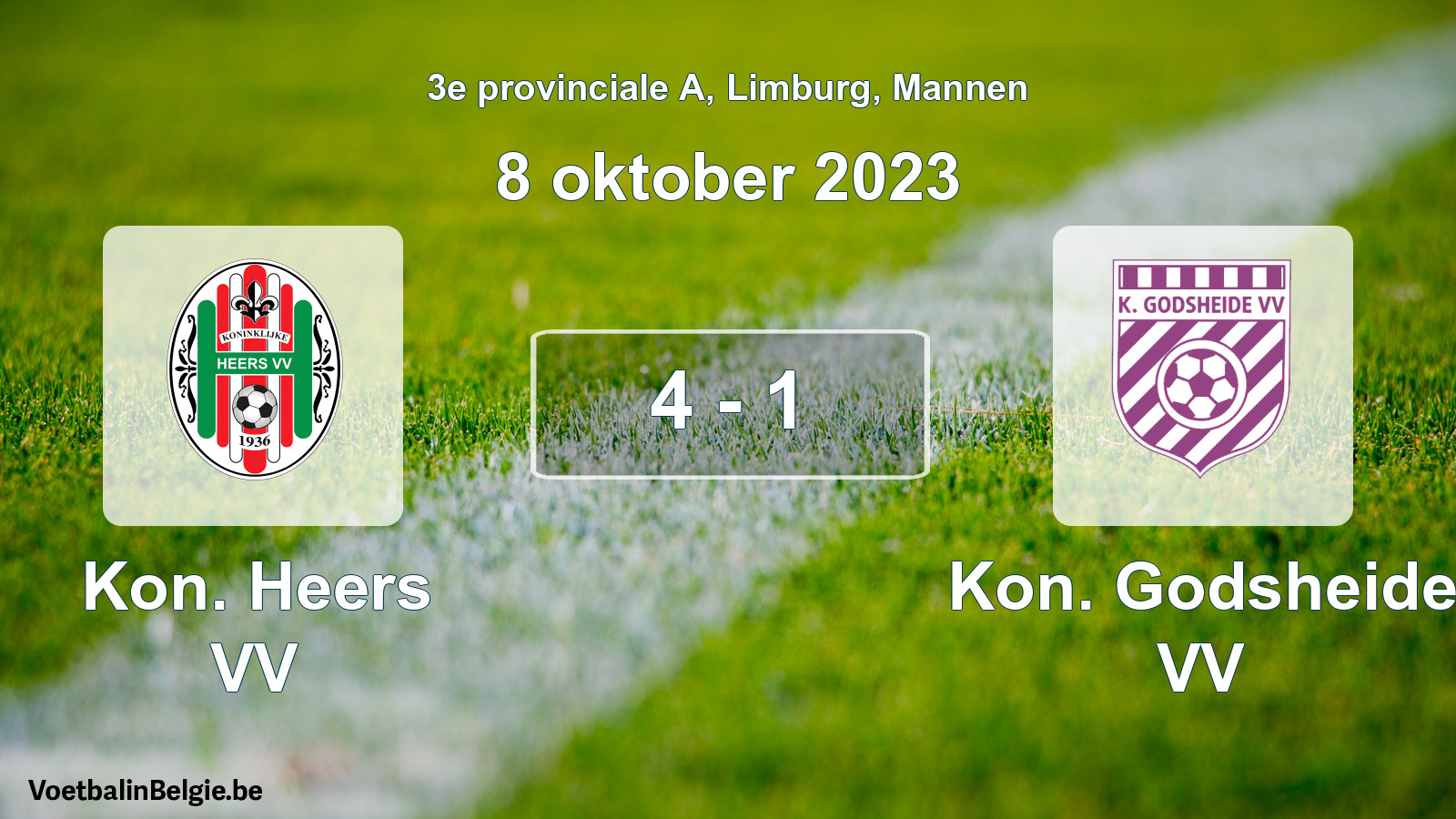 Gespeelde wedstrijd mannenvoetbal: Kon. Heers VV - Kon. Godsheide VV 4 - 1 (8 oktober 2023)