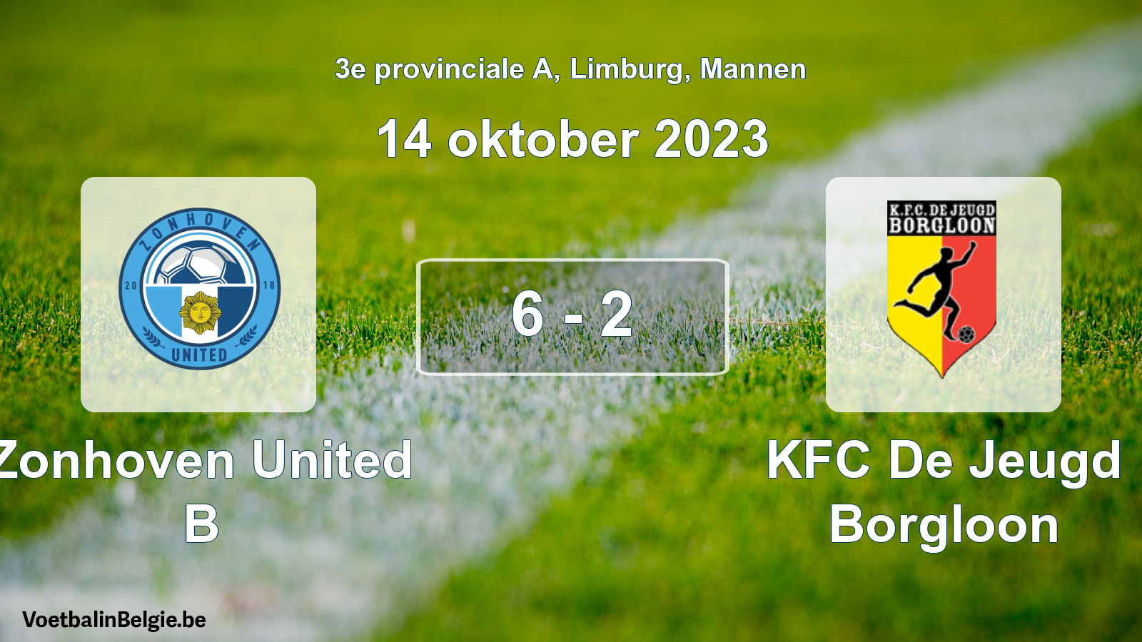 Gespeelde wedstrijd mannenvoetbal: Zonhoven United B - KFC De Jeugd Borgloon 6 - 2 (14 oktober 2023)