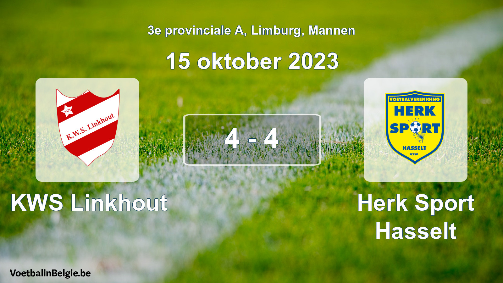 Gespeelde wedstrijd mannenvoetbal: KWS Linkhout - Herk Sport Hasselt 4 - 4 (15 oktober 2023)