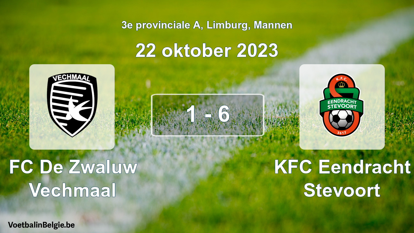 Gespeelde wedstrijd mannenvoetbal: FC De Zwaluw Vechmaal - KFC Eendracht Stevoort 1 - 6 (22 oktober 2023)