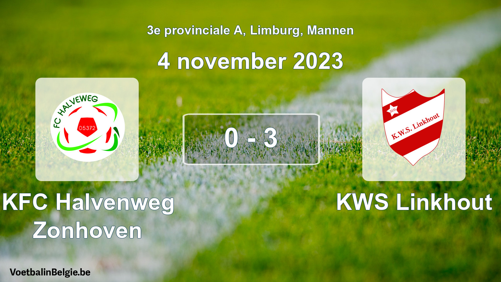 Gespeelde wedstrijd mannenvoetbal: KFC Halvenweg Zonhoven - KWS Linkhout 0 - 3 (4 november 2023)