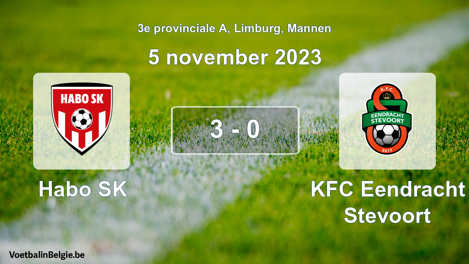 Gespeelde wedstrijd mannenvoetbal: Habo SK - KFC Eendracht Stevoort 3 - 0 (5 november 2023)