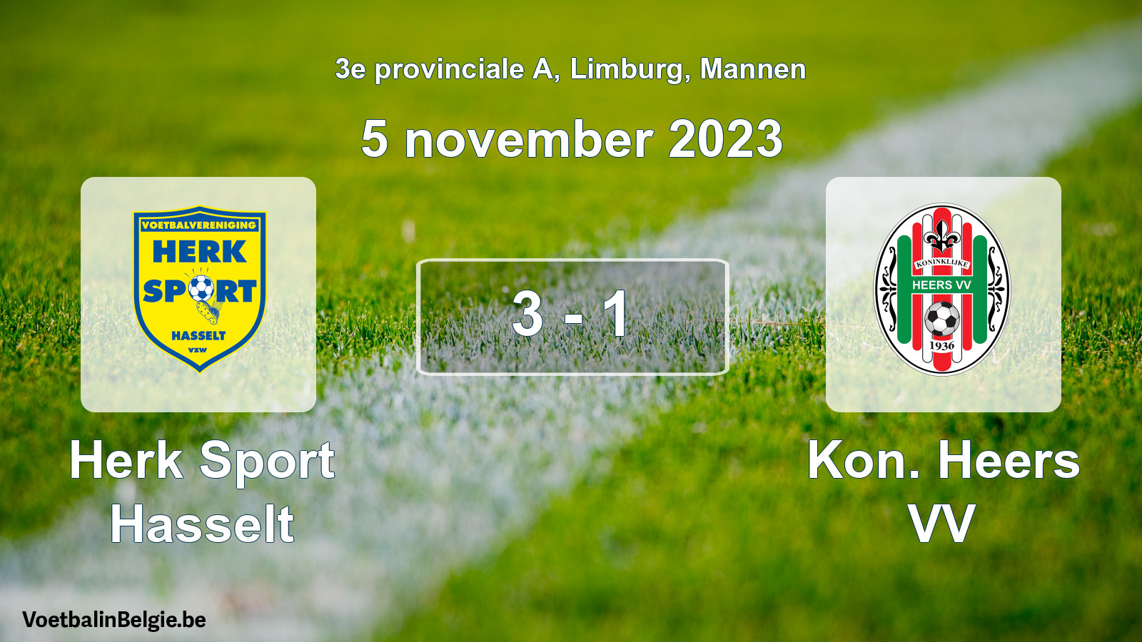 Gespeelde wedstrijd mannenvoetbal: Herk Sport Hasselt - Kon. Heers VV 3 - 1 (5 november 2023)