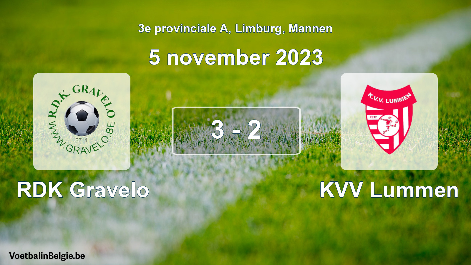 Gespeelde wedstrijd mannenvoetbal: RDK Gravelo - KVV Lummen 3 - 2 (5 november 2023)