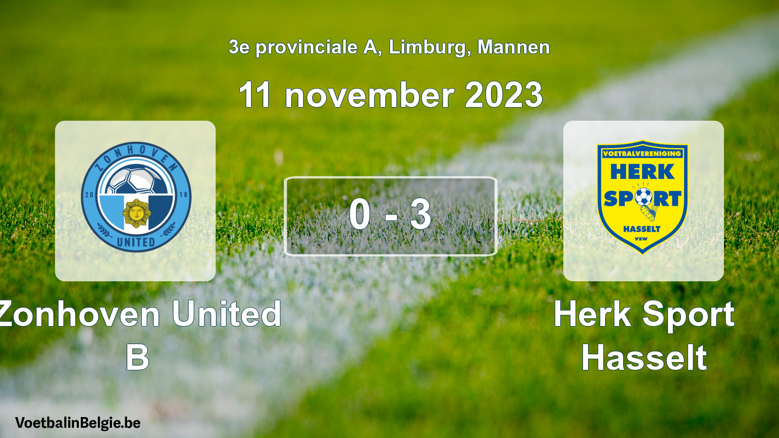 Gespeelde wedstrijd mannenvoetbal: Zonhoven United B - Herk Sport Hasselt 0 - 3 (11 november 2023)