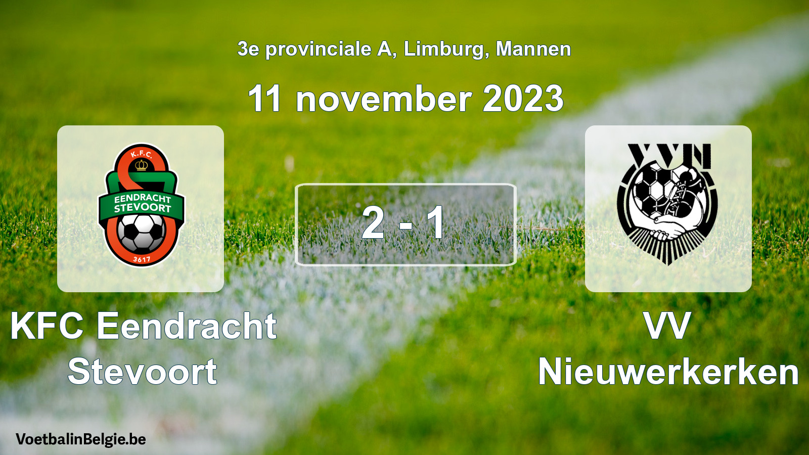 Gespeelde wedstrijd mannenvoetbal: KFC Eendracht Stevoort - VV Nieuwerkerken 2 - 1 (11 november 2023)
