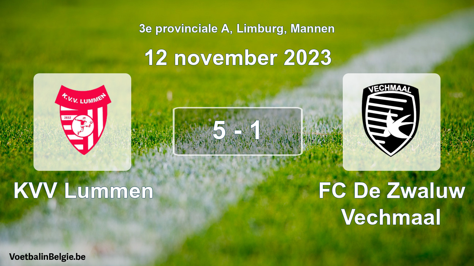 Played match men football: KVV Lummen - FC De Zwaluw Vechmaal 5 - 1 (12 November 2023)