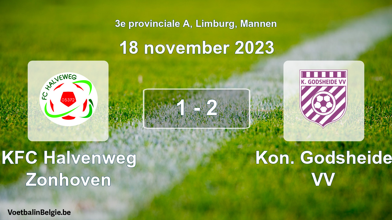 Gespeelde wedstrijd mannenvoetbal: KFC Halvenweg Zonhoven - Kon. Godsheide VV 1 - 2 (18 november 2023)