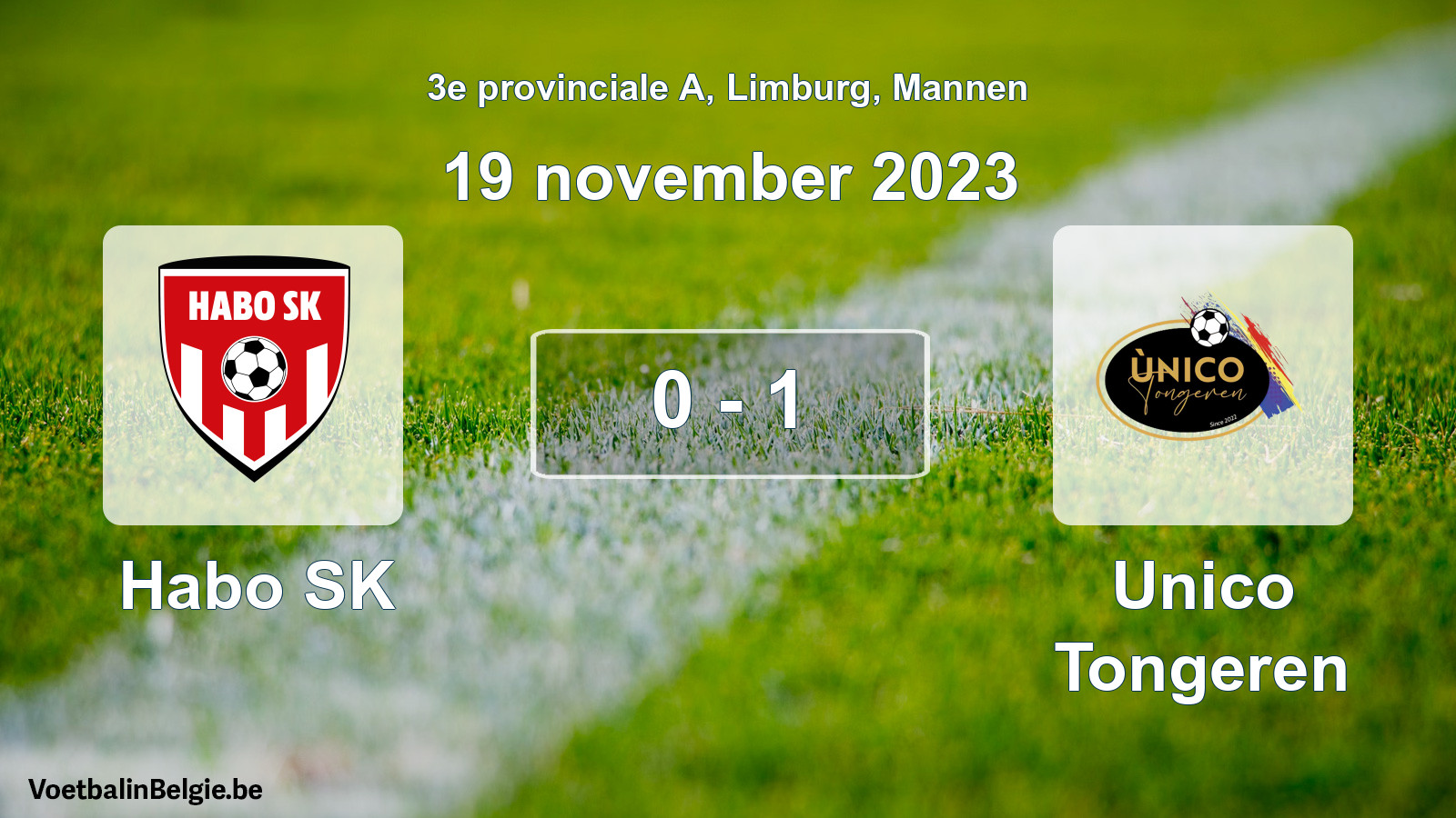 Gespeelde wedstrijd mannenvoetbal: Habo SK - Unico Tongeren 0 - 1 (19 november 2023)