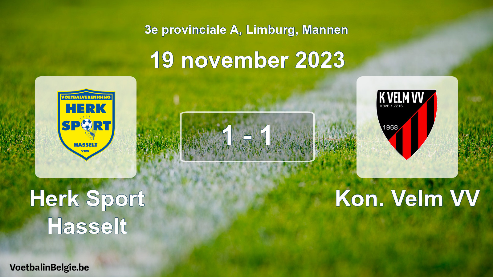 Gespeelde wedstrijd mannenvoetbal: Herk Sport Hasselt - Kon. Velm VV 1 - 1 (19 november 2023)