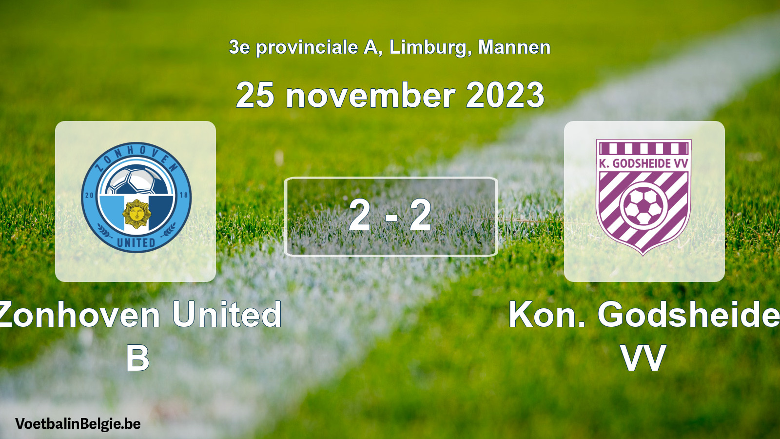 Gespeelde wedstrijd mannenvoetbal: Zonhoven United B - Kon. Godsheide VV 2 - 2 (25 november 2023)