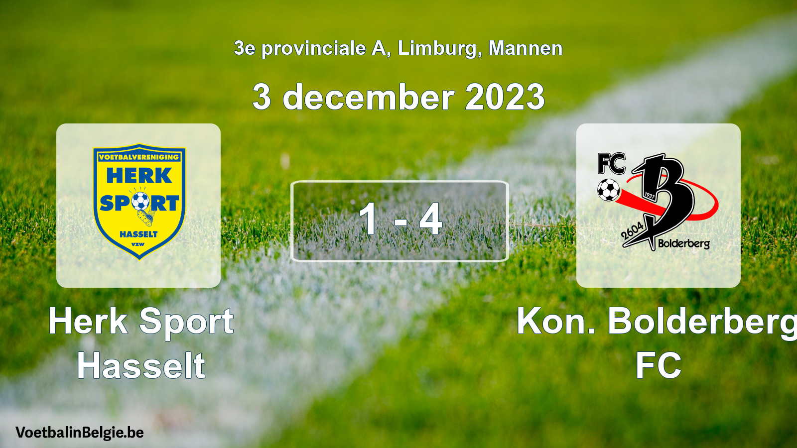 Gespeelde wedstrijd mannenvoetbal: Herk Sport Hasselt - Kon. Bolderberg FC 1 - 4 (3 december 2023)