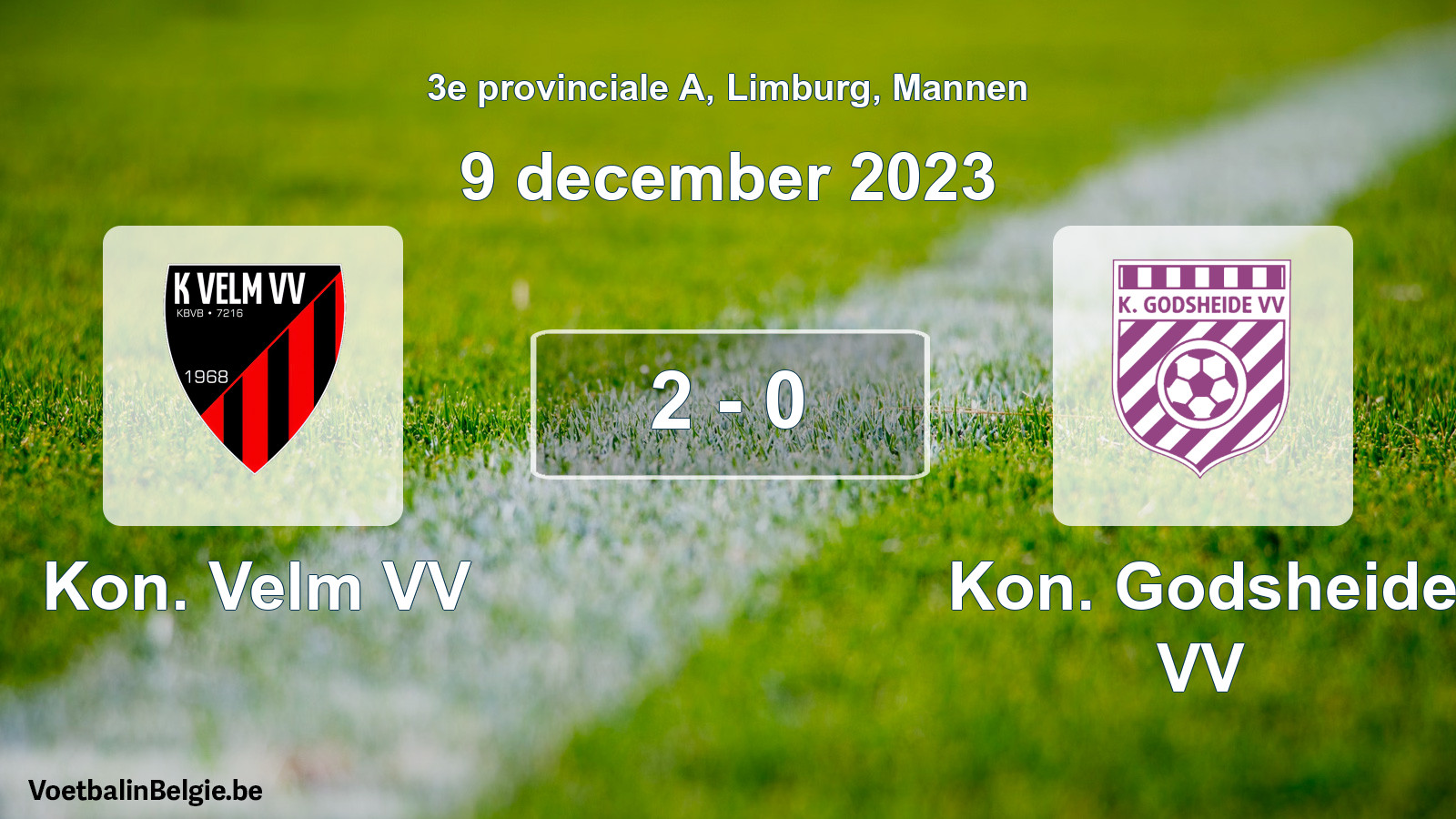 Gespeelde wedstrijd mannenvoetbal: Kon. Velm VV - Kon. Godsheide VV 2 - 0 (9 december 2023)