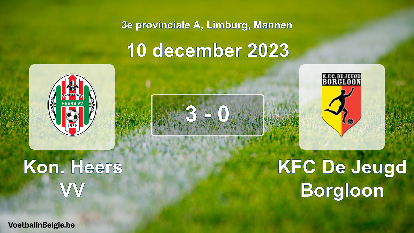 Gespeelde wedstrijd mannenvoetbal: Kon. Heers VV - KFC De Jeugd Borgloon 3 - 0 (10 december 2023)