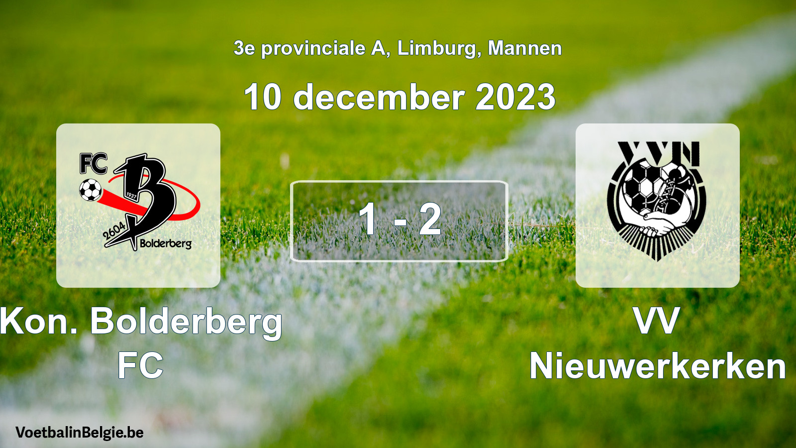 Gespeelde wedstrijd mannenvoetbal: Kon. Bolderberg FC - VV Nieuwerkerken 1 - 2 (10 december 2023)