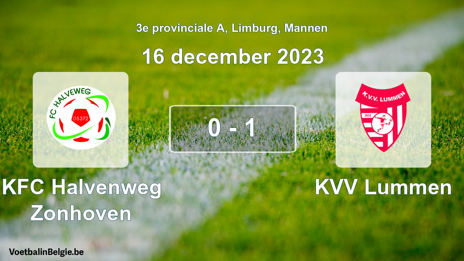 Gespeelde wedstrijd mannenvoetbal: KFC Halvenweg Zonhoven - KVV Lummen 0 - 1 (16 december 2023)