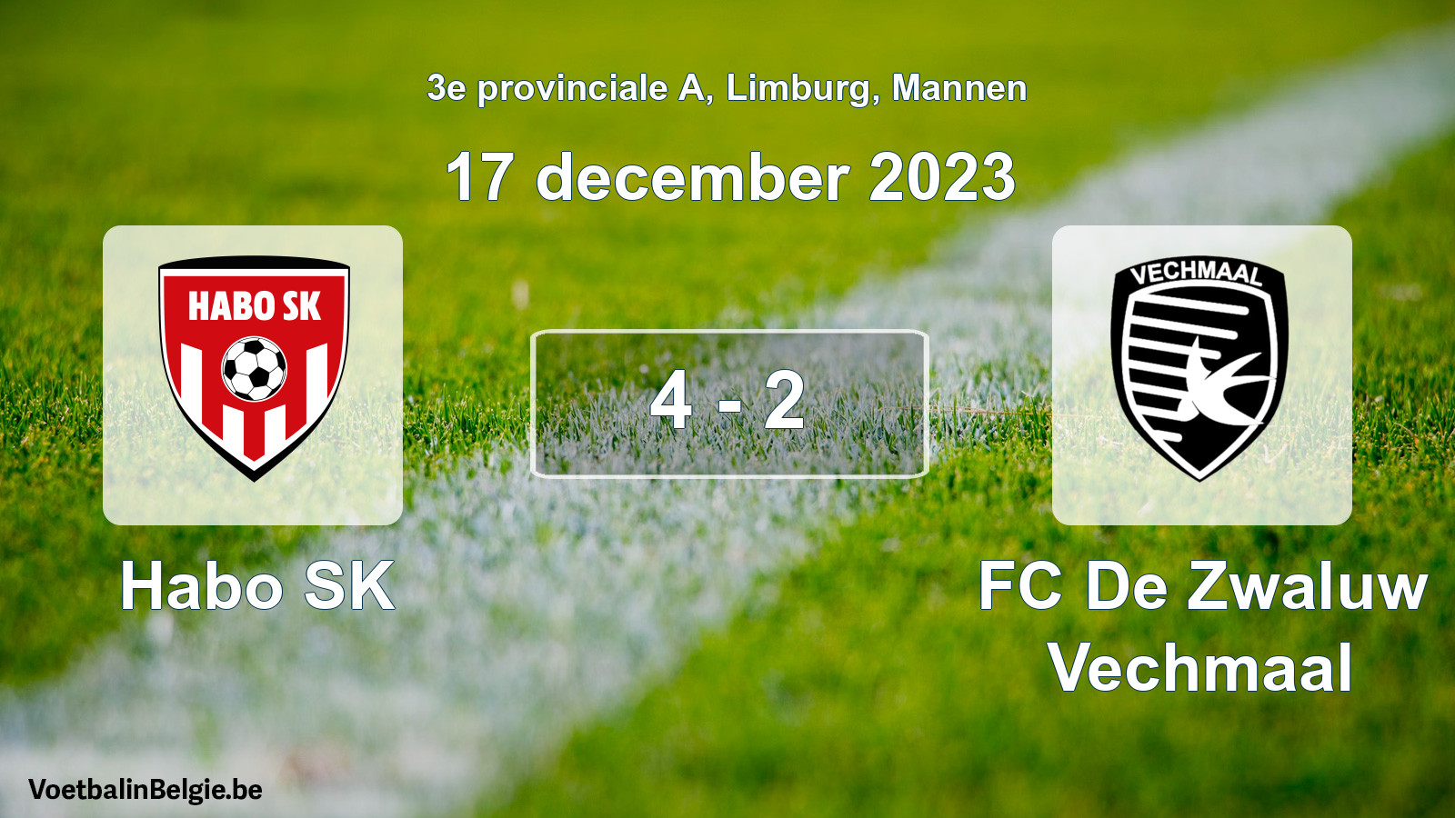 Gespeelde wedstrijd mannenvoetbal: Habo SK - FC De Zwaluw Vechmaal 4 - 2 (17 december 2023)