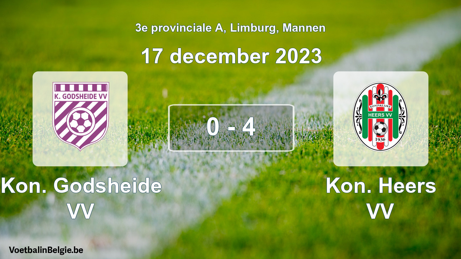 Gespeelde wedstrijd mannenvoetbal: Kon. Godsheide VV - Kon. Heers VV 0 - 4 (17 december 2023)