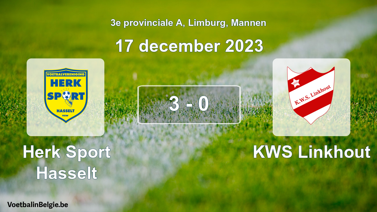 Gespeelde wedstrijd mannenvoetbal: Herk Sport Hasselt - KWS Linkhout 3 - 0 (17 december 2023)