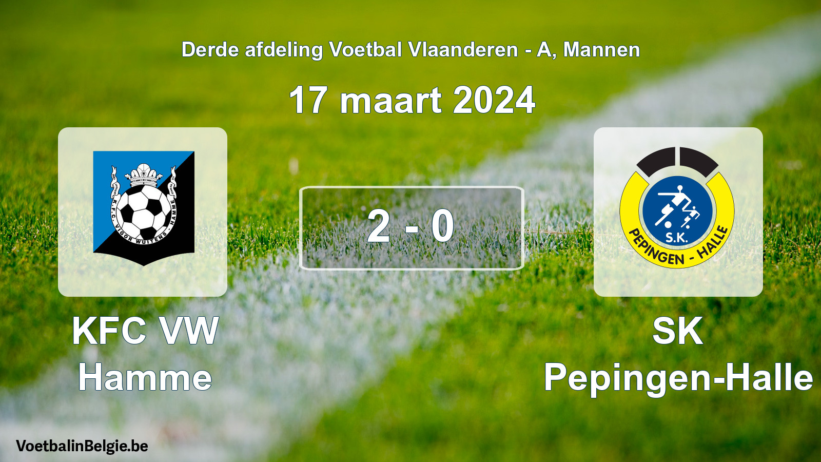 Gespeelde wedstrijd mannenvoetbal: KFC VW Hamme - SK Pepingen-Halle 2 - 0 (17 maart 2024)