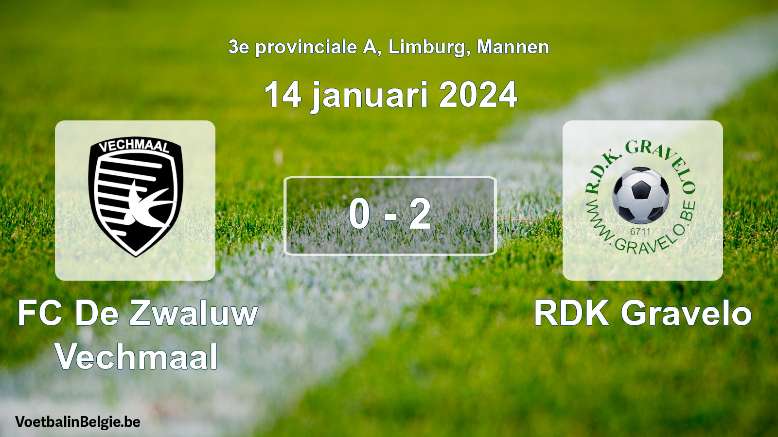 Gespeelde wedstrijd mannenvoetbal: FC De Zwaluw Vechmaal - RDK Gravelo 0 - 2 (14 januari 2024)