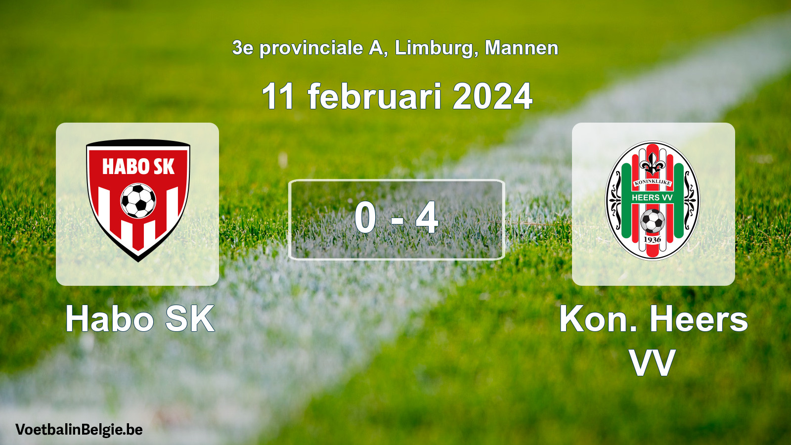 Gespeelde wedstrijd mannenvoetbal: Habo SK - Kon. Heers VV 0 - 4 (11 februari 2024)
