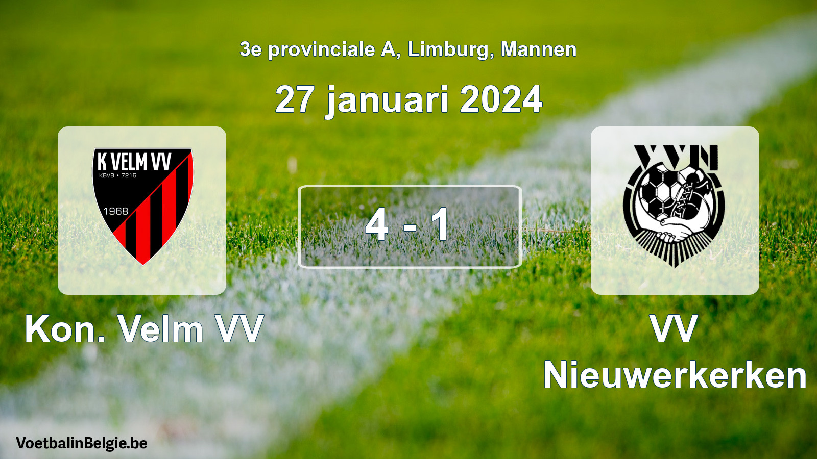 Played match men football: Kon. Velm VV - VV Nieuwerkerken 4 - 1 (27 January 2024)