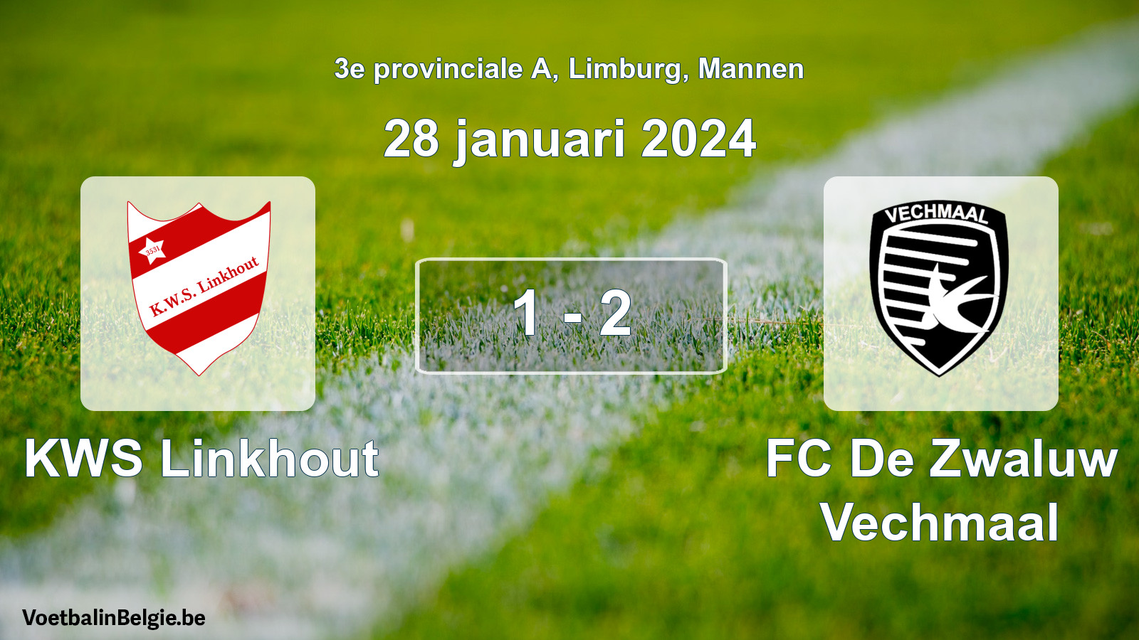 Gespeelde wedstrijd mannenvoetbal: KWS Linkhout - FC De Zwaluw Vechmaal 1 - 2 (28 januari 2024)
