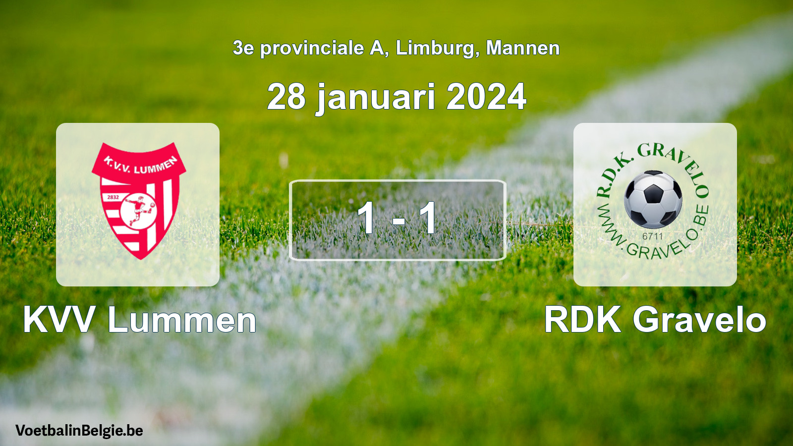 Gespeelde wedstrijd mannenvoetbal: KVV Lummen - RDK Gravelo 1 - 1 (28 januari 2024)