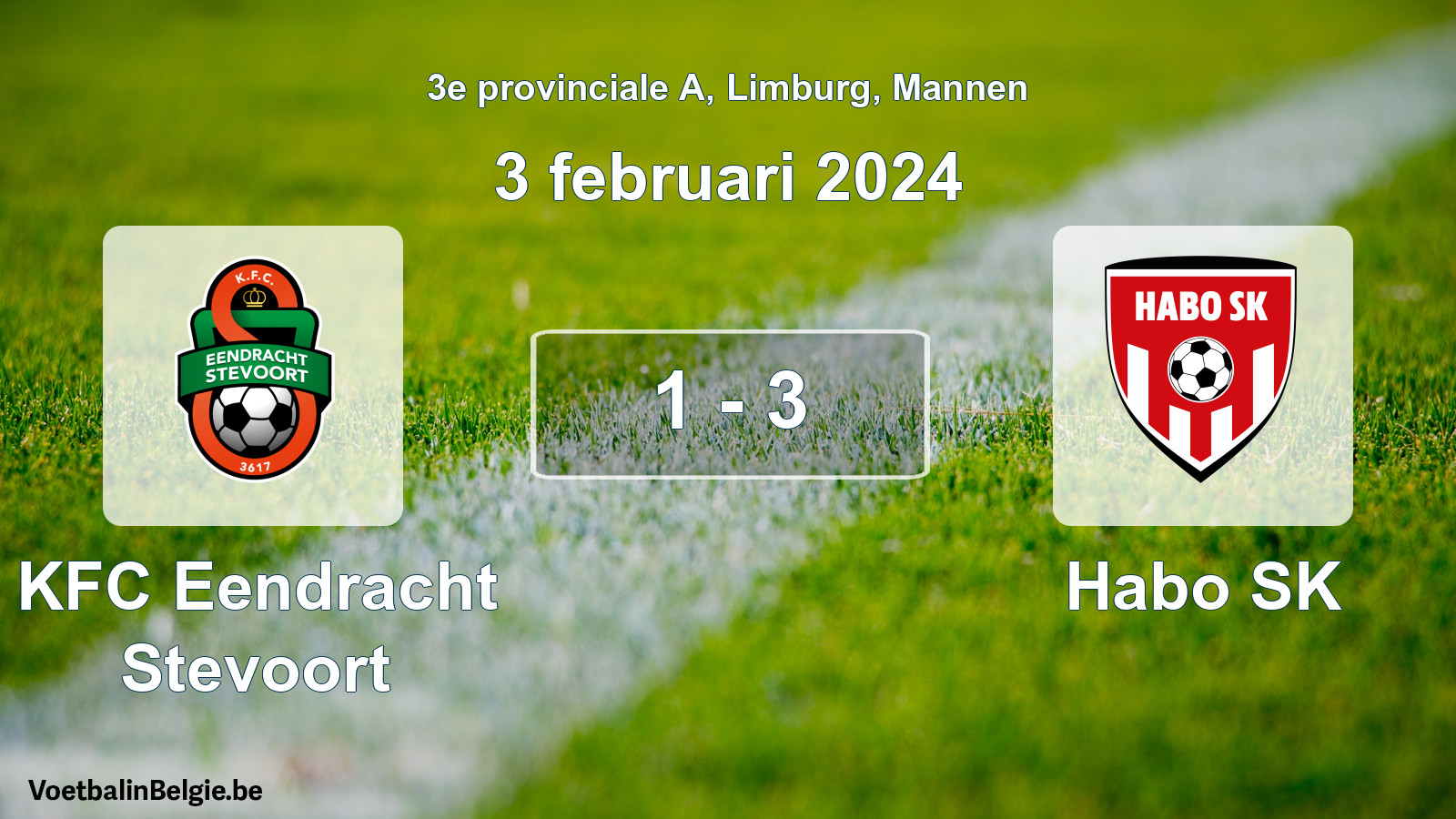 Gespeelde wedstrijd mannenvoetbal: KFC Eendracht Stevoort - Habo SK 1 - 3 (3 februari 2024)