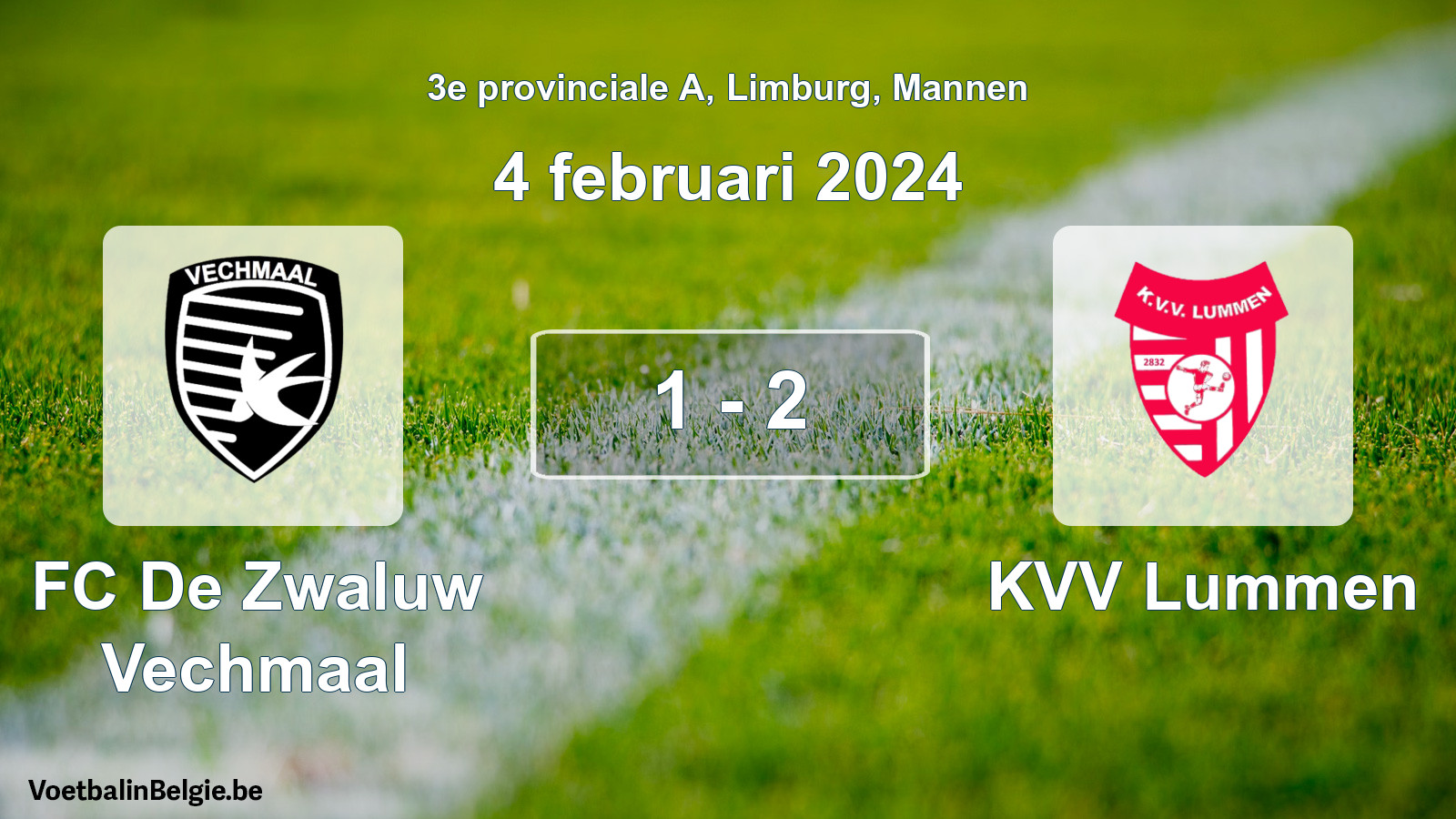 Gespeelde wedstrijd mannenvoetbal: FC De Zwaluw Vechmaal - KVV Lummen 1 - 2 (4 februari 2024)