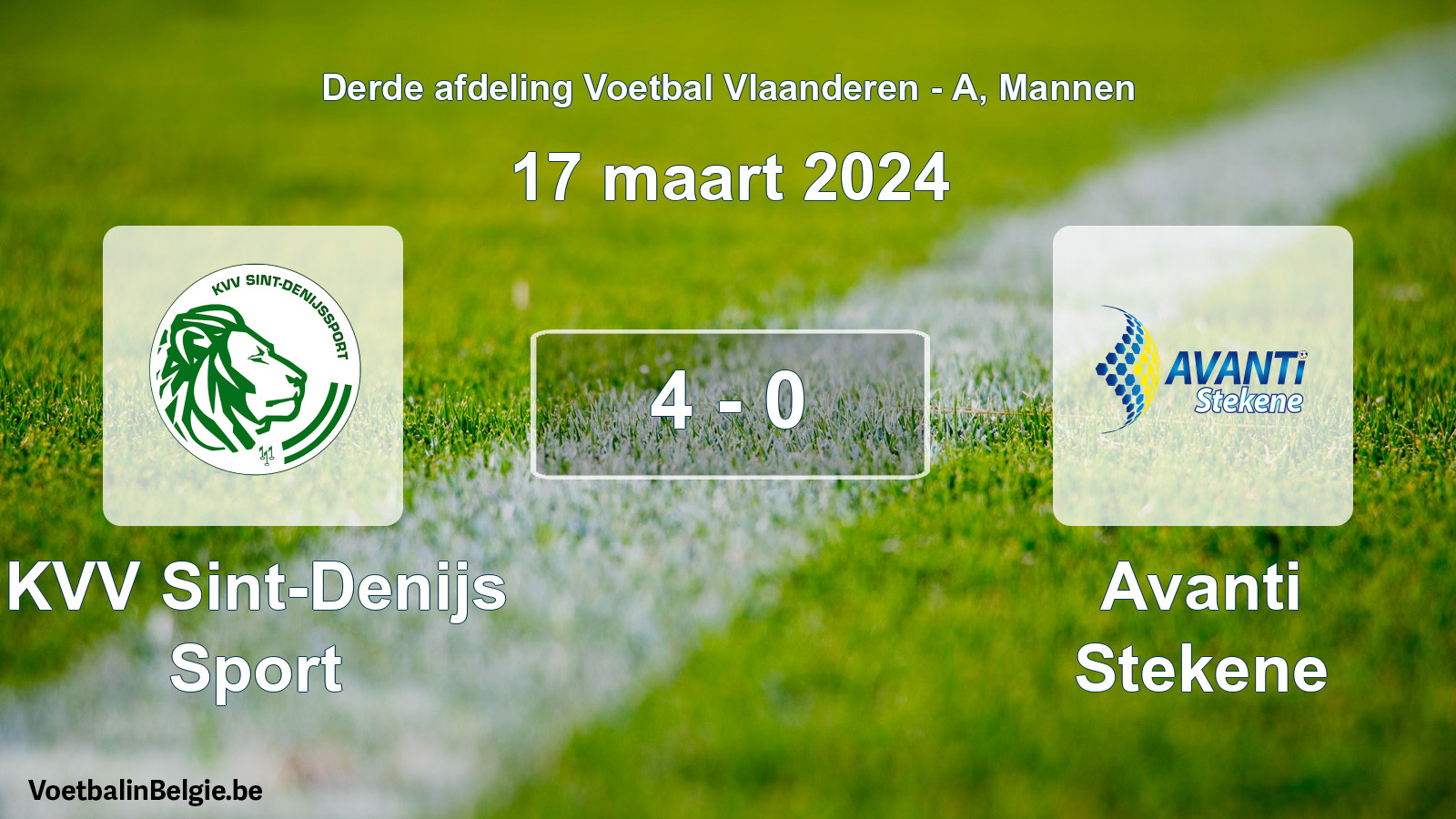 Gespeelde wedstrijd mannenvoetbal: KVV Sint-Denijs Sport - Avanti Stekene 4 - 0 (17 maart 2024)