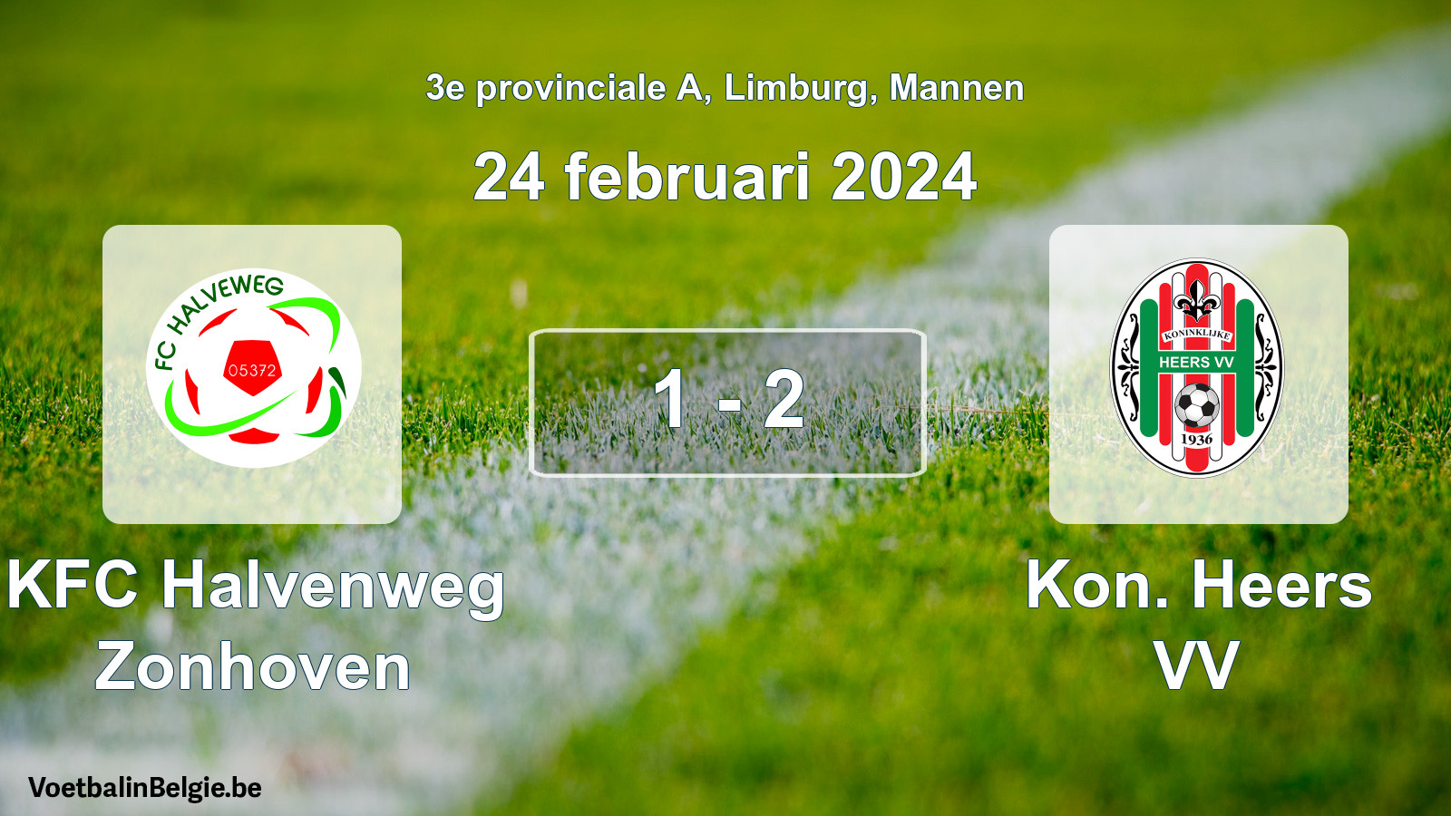 Gespeelde wedstrijd mannenvoetbal: KFC Halvenweg Zonhoven - Kon. Heers VV 1 - 2 (24 februari 2024)