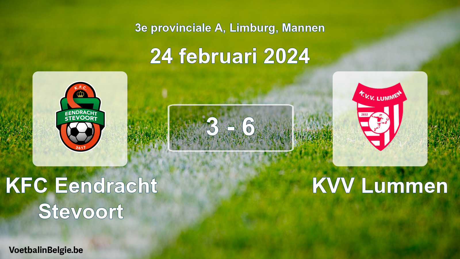 Gespeelde wedstrijd mannenvoetbal: KFC Eendracht Stevoort - KVV Lummen 3 - 6 (24 februari 2024)