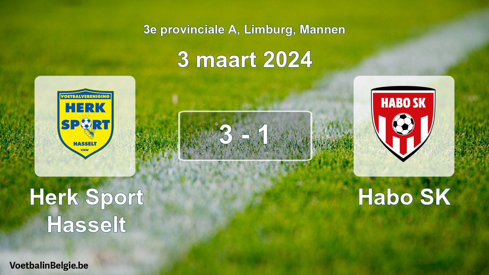 Gespeelde wedstrijd mannenvoetbal: Herk Sport Hasselt - Habo SK 3 - 1 (3 maart 2024)