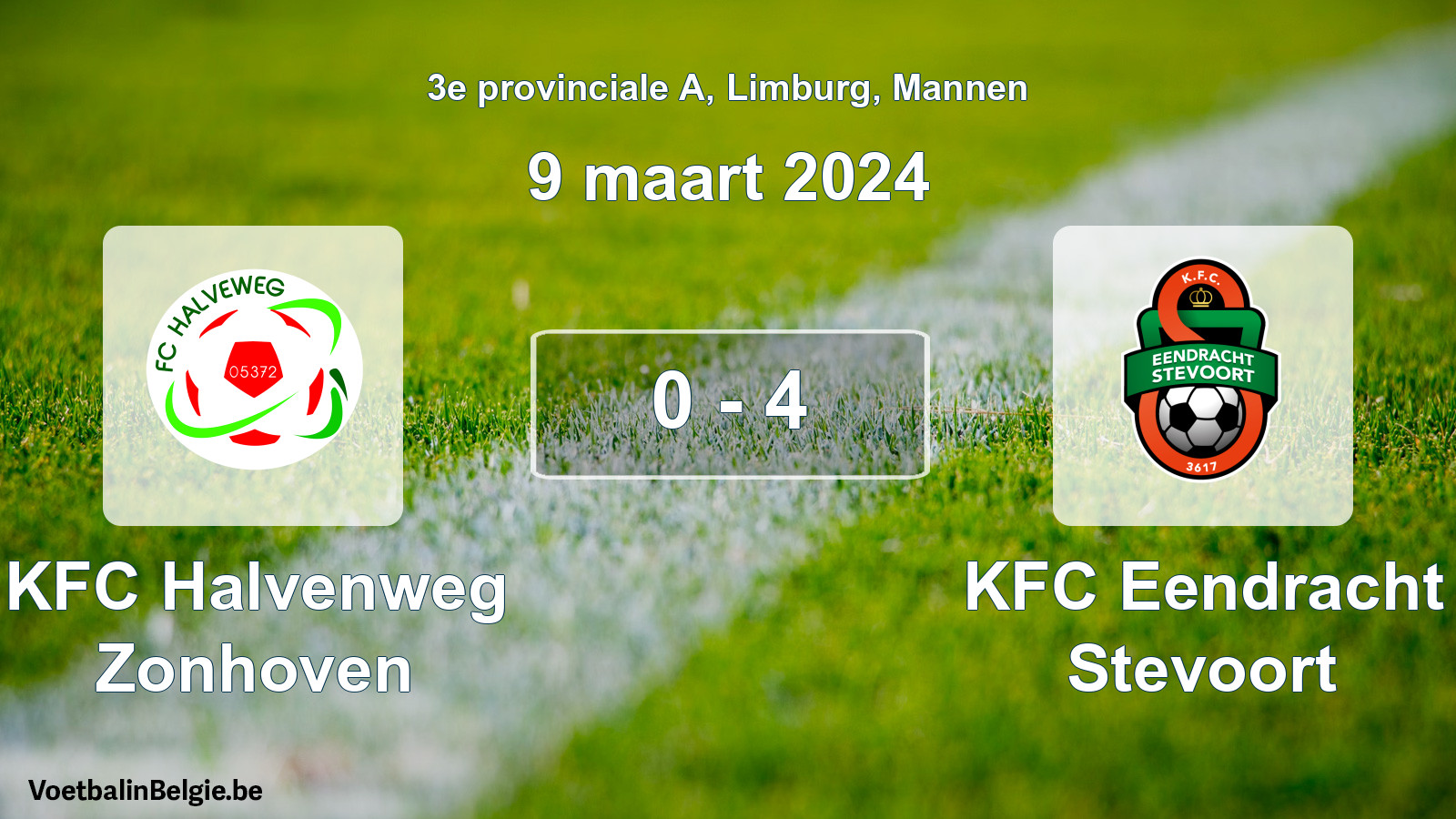 Gespeelde wedstrijd mannenvoetbal: KFC Halvenweg Zonhoven - KFC Eendracht Stevoort 0 - 4 (9 maart 2024)
