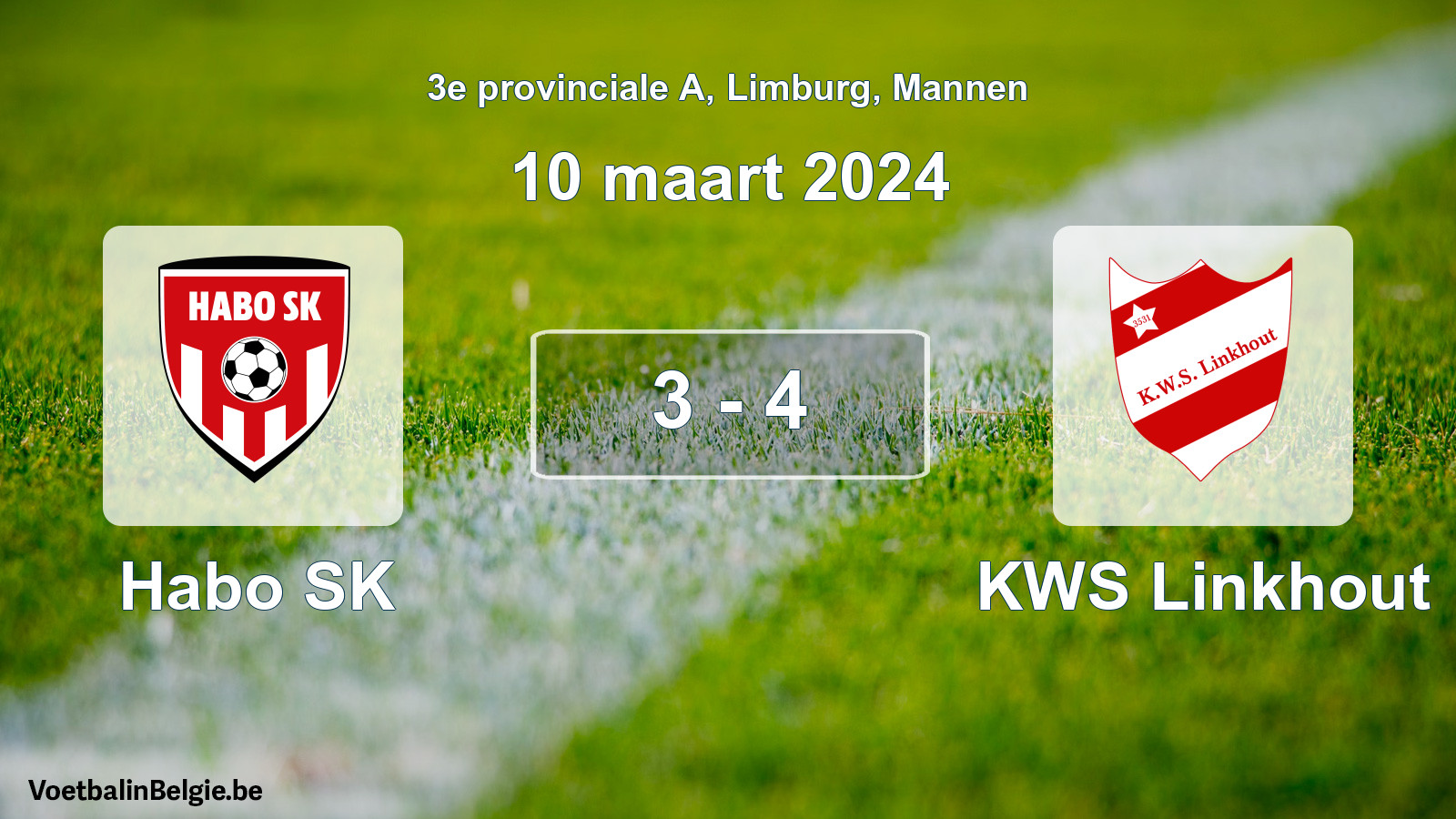 Gespeelde wedstrijd mannenvoetbal: Habo SK - KWS Linkhout 3 - 4 (10 maart 2024)
