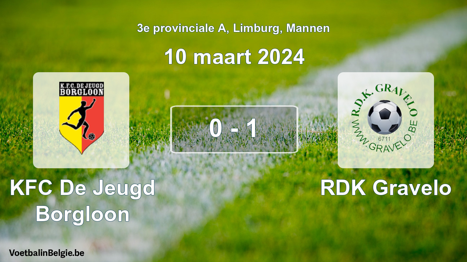 Gespeelde wedstrijd mannenvoetbal: KFC De Jeugd Borgloon - RDK Gravelo 0 - 1 (10 maart 2024)
