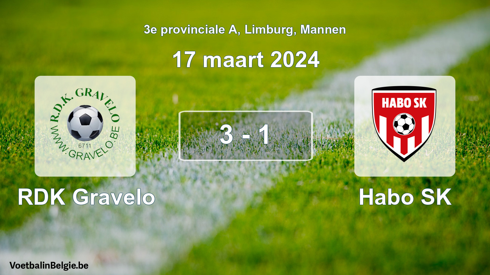 Gespeelde wedstrijd mannenvoetbal: RDK Gravelo - Habo SK 3 - 1 (17 maart 2024)