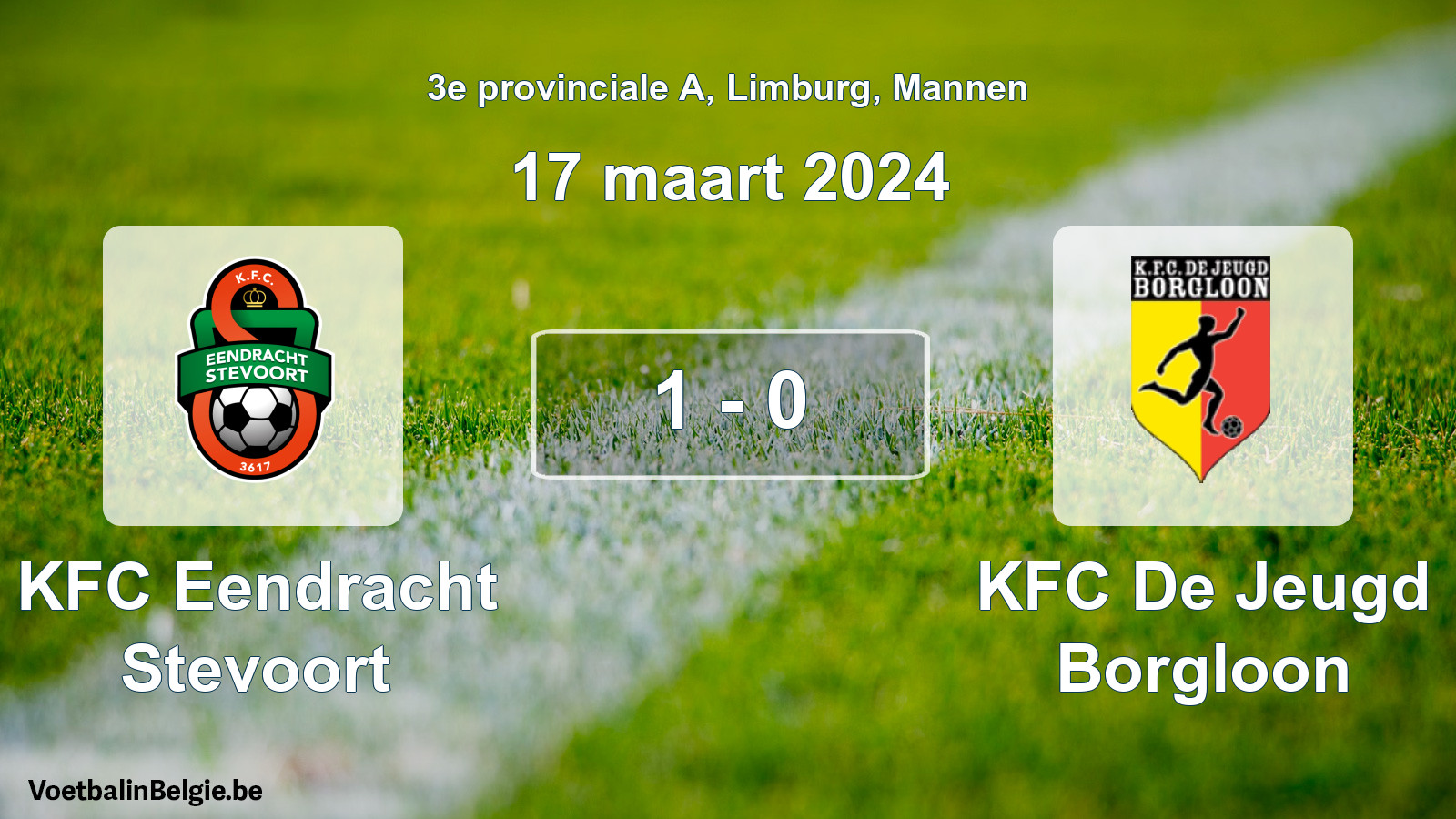 Gespeelde wedstrijd mannenvoetbal: KFC Eendracht Stevoort - KFC De Jeugd Borgloon 1 - 0 (17 maart 2024)