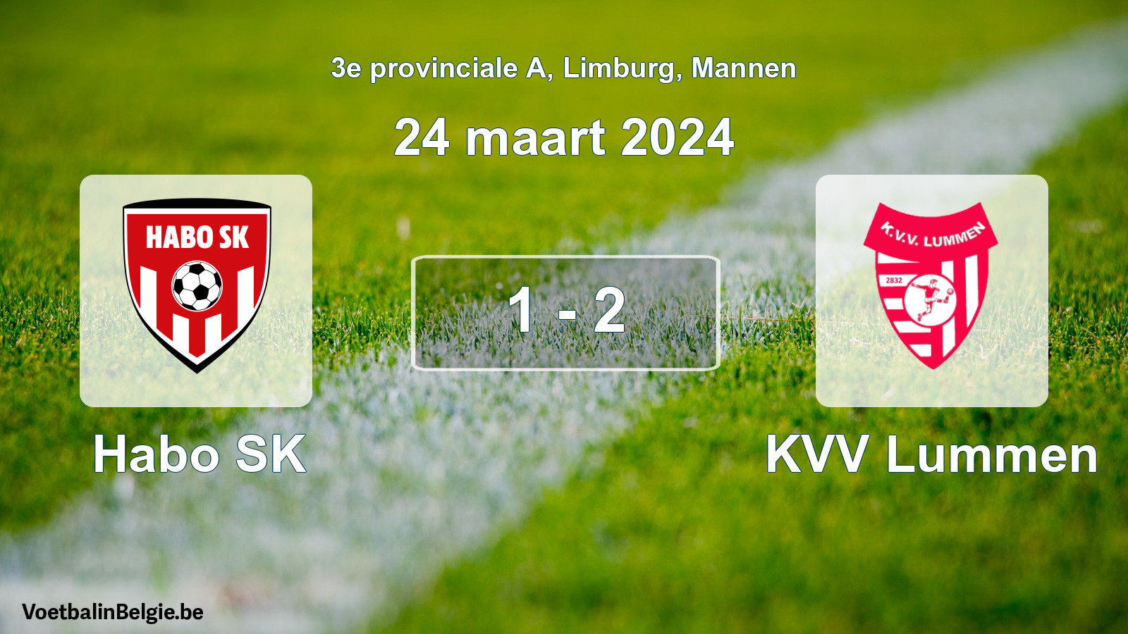 Gespeelde wedstrijd mannenvoetbal: Habo SK - KVV Lummen 1 - 2 (24 maart 2024)