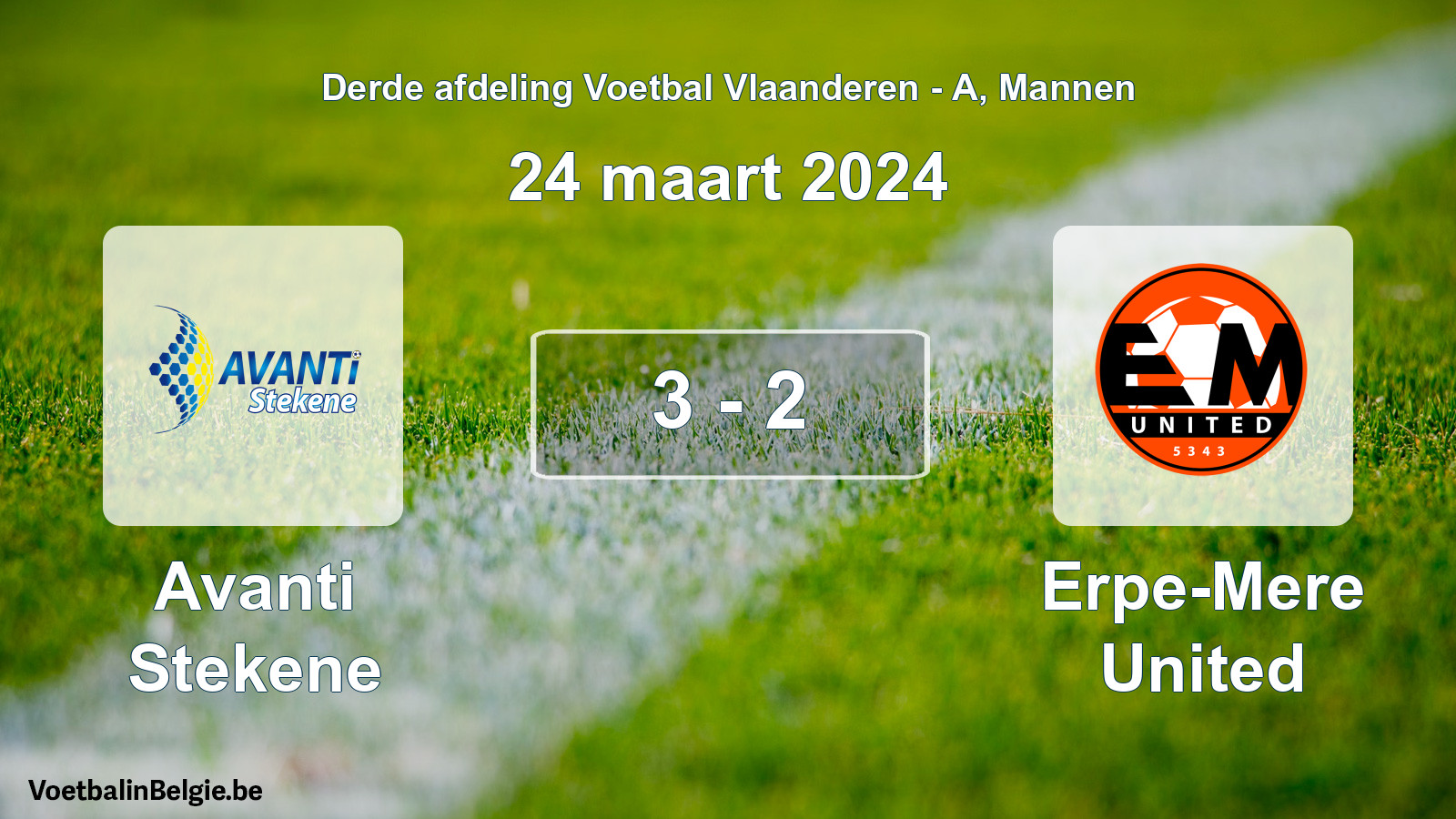 Gespeelde wedstrijd mannenvoetbal: Avanti Stekene - Erpe-Mere United 3 - 2 (24 maart 2024)