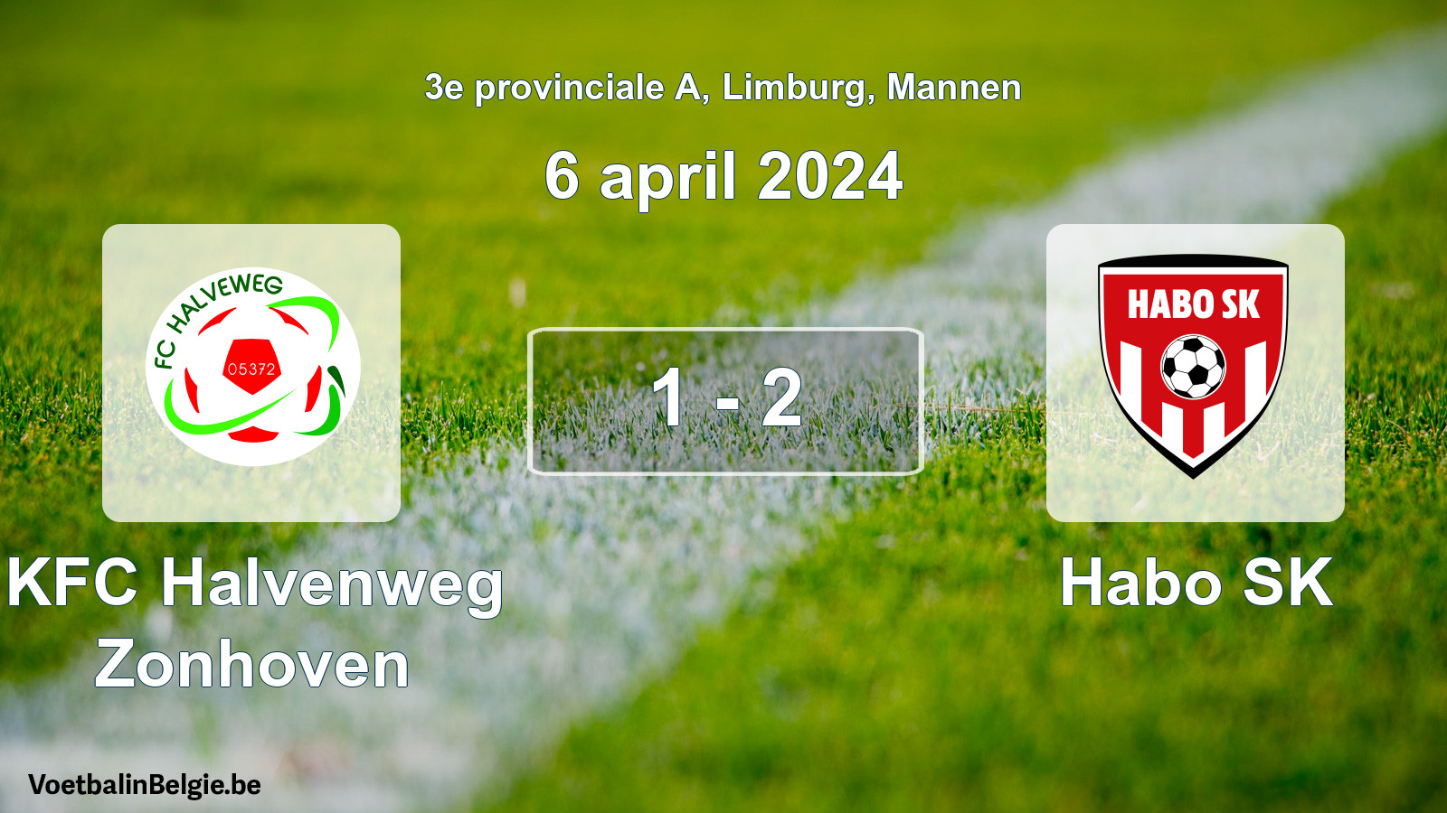 Gespeelde wedstrijd mannenvoetbal: KFC Halvenweg Zonhoven - Habo SK 1 - 2 (6 april 2024)