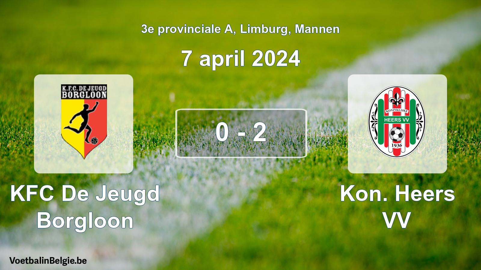 Gespeelde wedstrijd mannenvoetbal: KFC De Jeugd Borgloon - Kon. Heers VV 0 - 2 (7 april 2024)