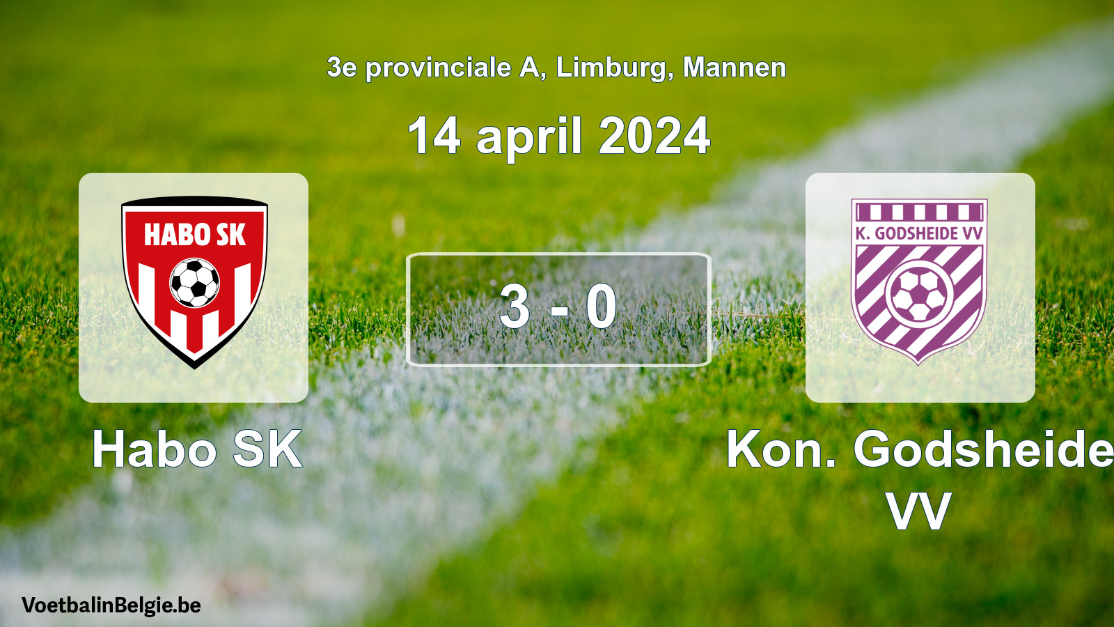 Gespeelde wedstrijd mannenvoetbal: Habo SK - Kon. Godsheide VV 3 - 0 (14 april 2024)