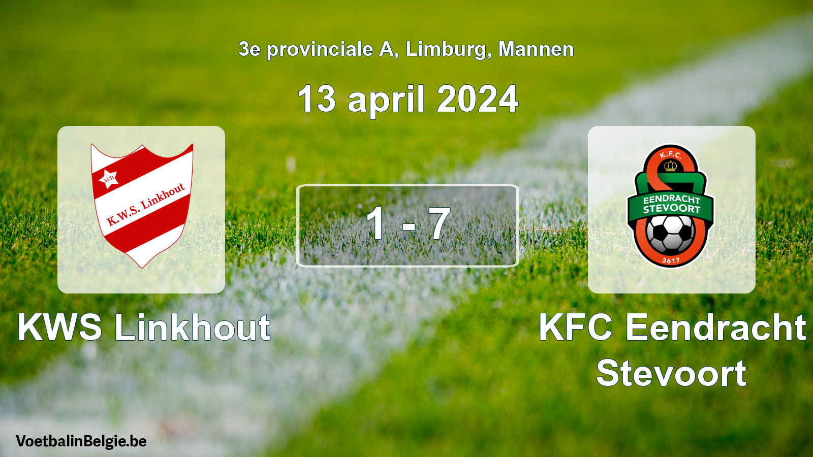 Gespeelde wedstrijd mannenvoetbal: KWS Linkhout - KFC Eendracht Stevoort 1 - 7 (13 april 2024)