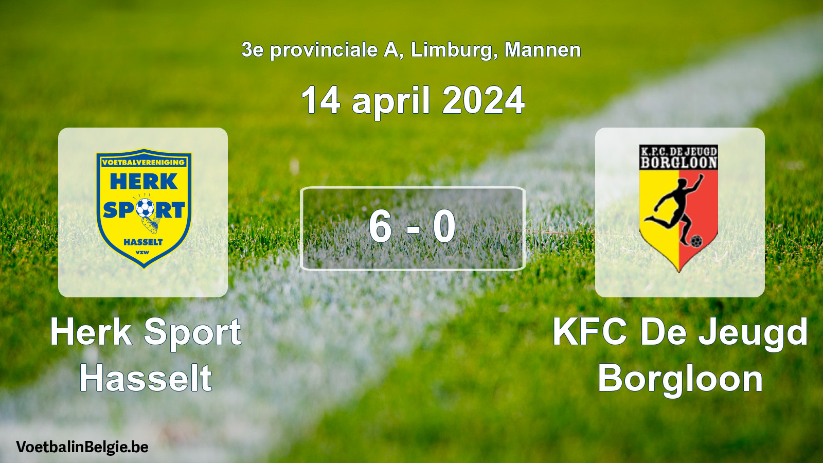 Gespeelde wedstrijd mannenvoetbal: Herk Sport Hasselt - KFC De Jeugd Borgloon 6 - 0 (14 april 2024)