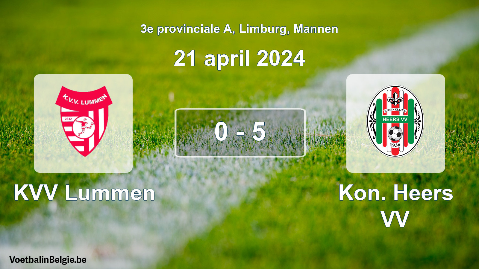 Gespeelde wedstrijd mannenvoetbal: KVV Lummen - Kon. Heers VV 0 - 5 (21 april 2024)