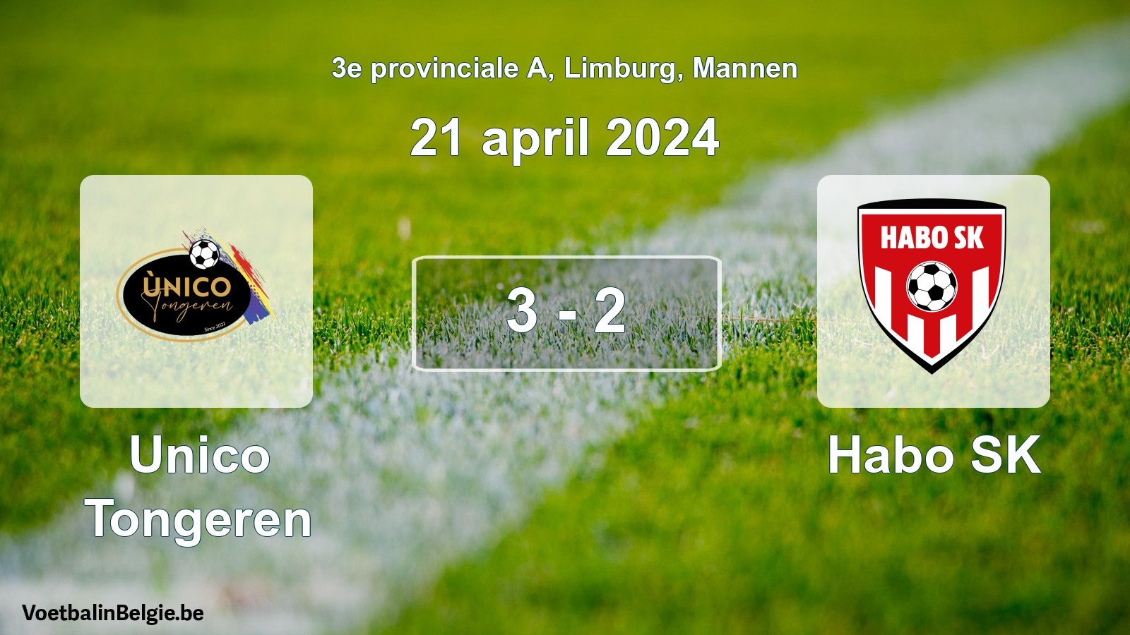 Gespeelde wedstrijd mannenvoetbal: Unico Tongeren - Habo SK 3 - 2 (21 april 2024)