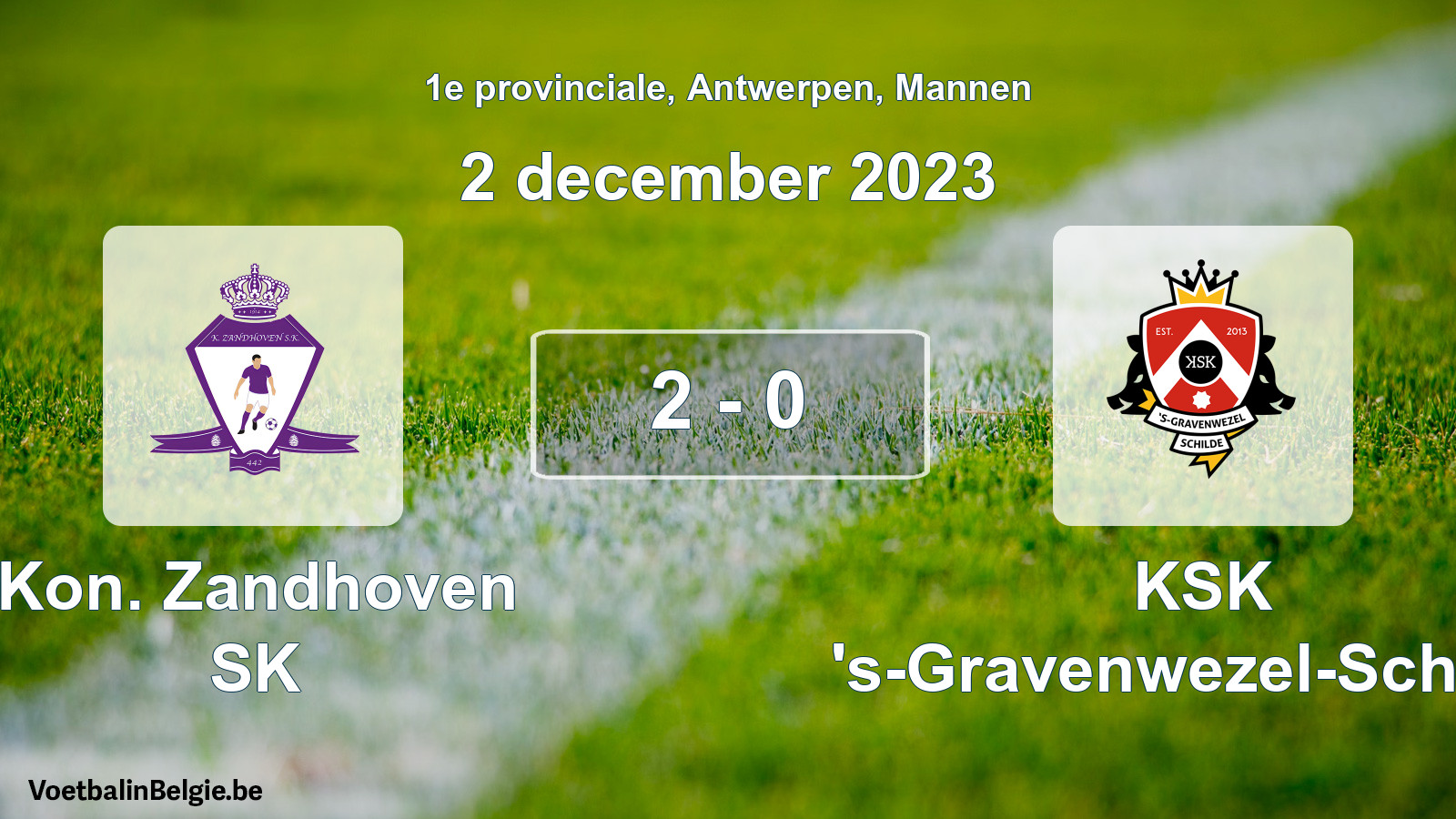 Gespeelde wedstrijd mannenvoetbal: Kon. Zandhoven SK - KSK 's-Gravenwezel-Schilde 2 - 0 (2 december 2023)
